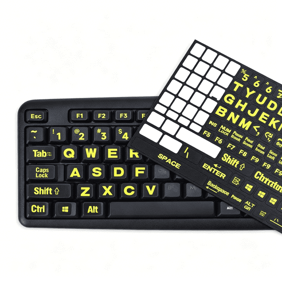 CCOCC Universal English Large Lettering Keyboard Stickers for Pc Computer Laptop Desktop Notebook Keyboards,Bright Yellow Lettering Black Background Replacement Keyboard Stickers