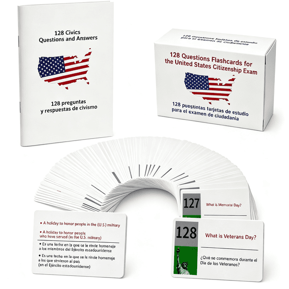 CCOCC Us Citizenship Flash Cards 2026-All 128 Questions&Answers-English&Spanish Naturalization Test Study Guide-Portable Learning Cards with Bonus Booklet