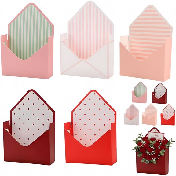 CCOCC Valentine Envelope Boxes, Valentines Day Red Envelope Gift Box, Flower Wrapping Paper, Romantic Boxes for Gifts, Decorative Flower Box with Love Letters Design for Proposal Wedding(Mixed*5)