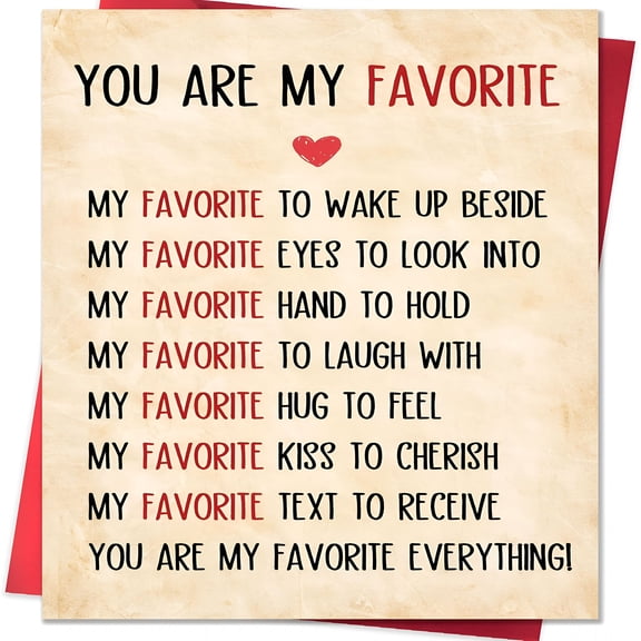 CCOCC Valentines Day Card,Valentines Day Cards Gifts for Him Her,Valentines Day Card for Husband Wife Boyfriend Girlfriend Fiance Fiancee Men Women - You Are My Favorite Love Note