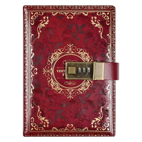 CCOCC Vintage Old Diary with Lock,A5 Locking Journal Leather Refillable Writing Notebook with Lock Combination Password Lock Journal with Pen & Gift Box Lock Diary for Adults Men & Women Wine