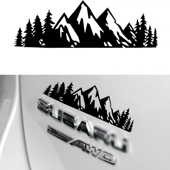 CCOCC Vinyl Snow Mountain Tree Decal Sticker, Trunk Logo Decal Sticker, Car Exterior Accessories (Black)