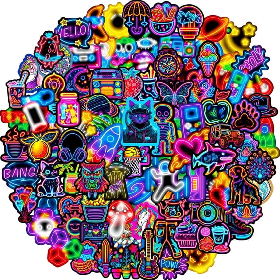 CCOCC Water Bottle Stickers 100Pcs Cool Cute Neon Sticker Packs,Prizes for Kids Classroom Rewards,Waterproof Vinyl Stickers for Water Bottles Laptop Scrapbooking Skateboard Luggage Tumbler Etc
