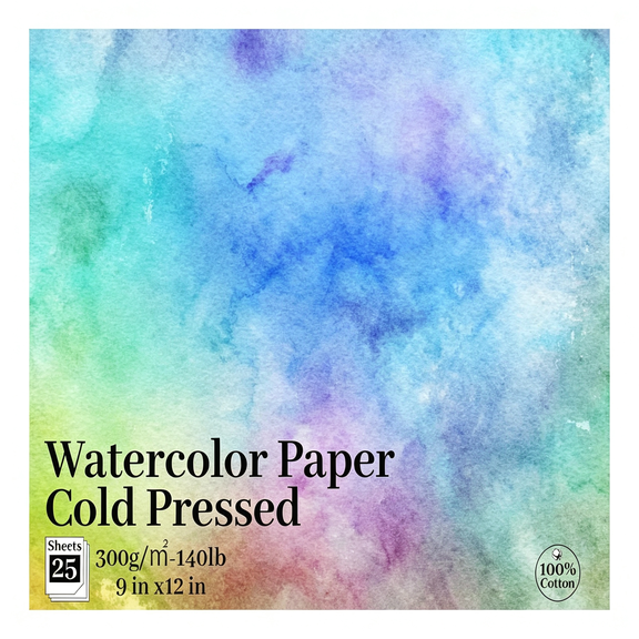 CCOCC Watercolor Paper 9X12 In-100% Cotton Watercolor Pad,25 Sheets,300Gsm/140Lb Cold Press,Acid-Free,Professional Artist Quality Watercolor Paper 9X12