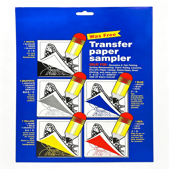CCOCC Wax Free Transfer Tracking Paper Sampler Pack-One 8.5"Es X 11"Es Sheet for Each Color (Red,Blue,Yellow,White,Graphite) Tracing Paper