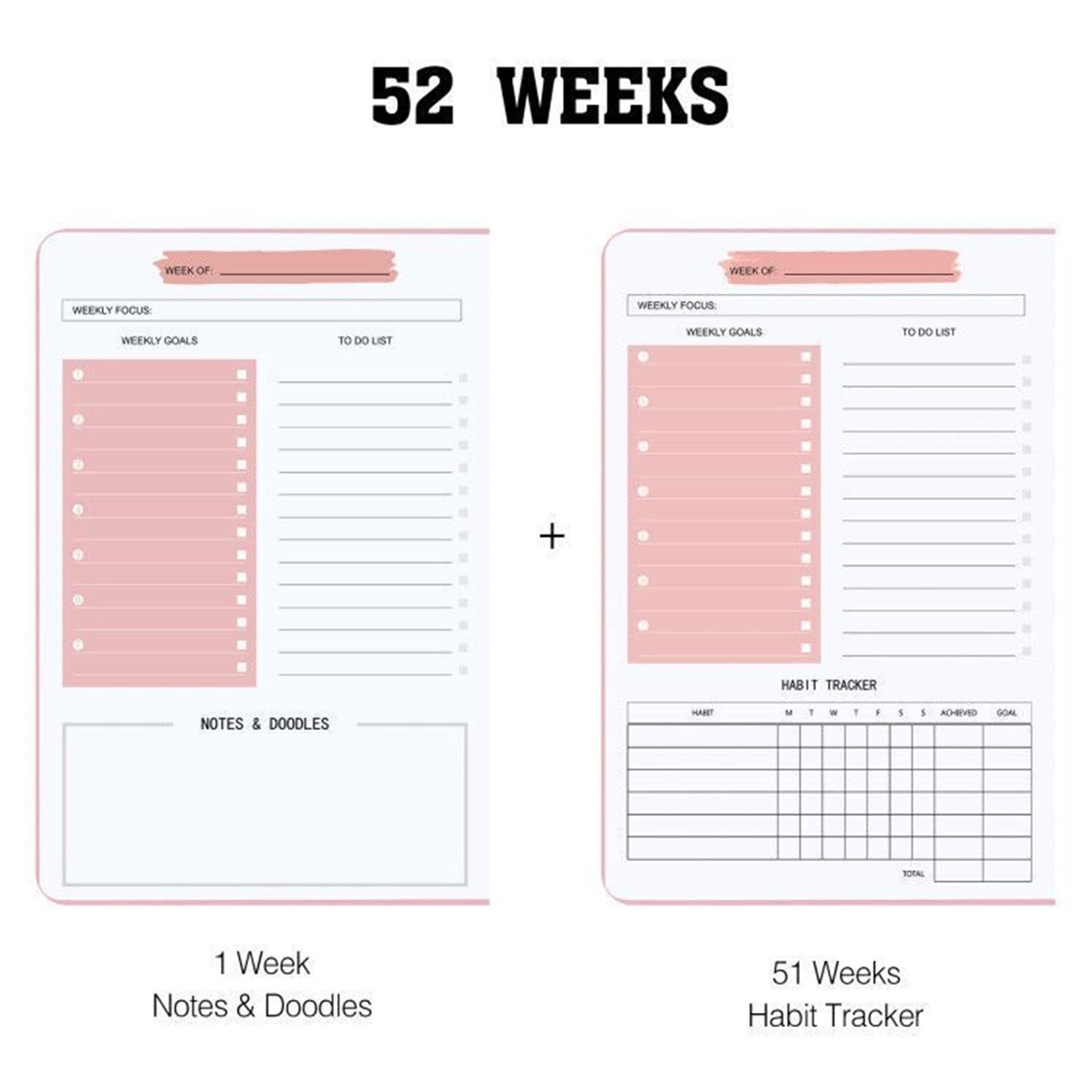 CCOCC Weekly Planner with Habit Tracker Undated 52 Weeks To Do List ...