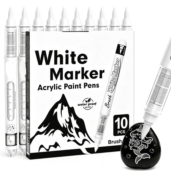 CCOCC White Acrylic Paint Markers,Direct Liquid Ink Pens with Brush Tip,Permanent White Paint Pens for Fabric Rock Painting,Wood,Canvas,Glass,Ceramic&Black Paper,Quick-Drying Diy Crafts