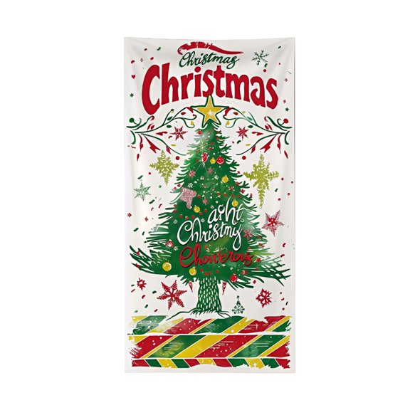 CCOCC White Christmas Decor Outdoor Peel and Stick Christmas Tree 6.6X3 Ft Door Cover Wall Decals Winter Porch Party House Decorations