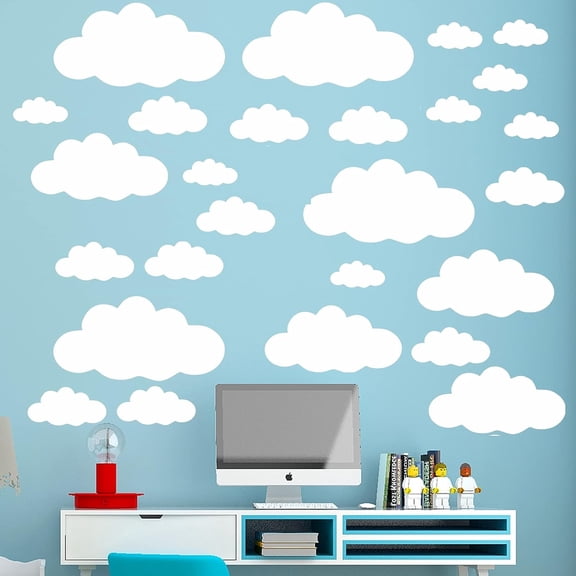 CCOCC White Clouds for Ceiling Wall Decals,31Pcs Mixing Size Colud Decal|Kids Bedroom Home Decor Vinyl Cloud Nursery Decals Stickers Baby Room Cloud Wallpaper Art Decoration Poster