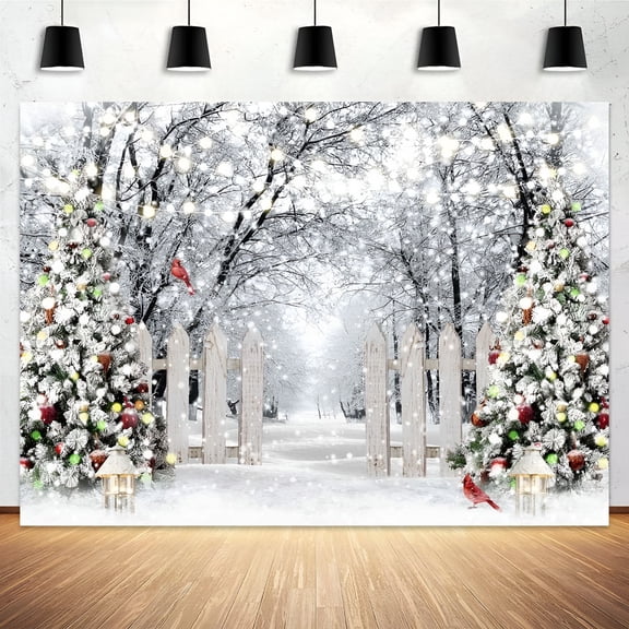 CCOCC Winter Backdrop, Snow Forest Photography Background, Snowy Landscape Photo Background for Family Christmas Party Photoshoot Decorations, Winter Christmas Holiday Photo Background, 8X6Ft