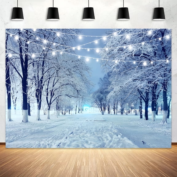 CCOCC Winter Forest Backdrop Natural Scene Wonderland Landscape Snowflake Photography Background Glitter White Snow Christmas Tree Party Decoration Baby Shower Portrait Photobooth Photo Studio 5X3Ft