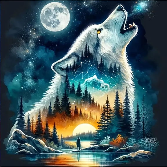 CCOCC Wolf Diamond Art Kits for Adults,Wolf Moon Diamond Painting Kits for Adults Beginners,Diy 5D Forest Diamond Painting with Round Gem Art Kits for Adult for Gift Home Wall Decor 12X12"