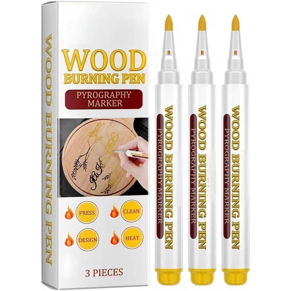 CCOCC Wood Burning Pen Kit with 3 Reusable Stencils - DIY Wood Burning Marker & Pyrography Tool for Beginners, Leather, Paper - Creative Gifts for Woodworking Hobbyists