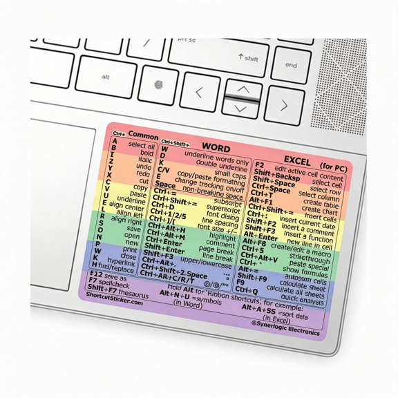 CCOCC Word/Excel Windows Shortcut Sticker | Reference Guide Keyboard Shortcuts | Work from Home Essentials | Excel Shortcuts Cheat Sheet Laminated Vinyl (Rainbow/Small)
