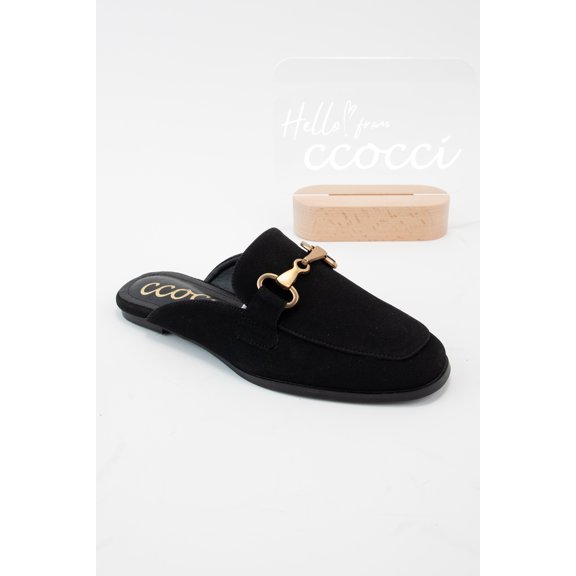 CCOCCI EILEEN/SLIP ON STYLE MULE BUCKLE FRONT DETAIL SQUARE TOE FRONT PADDED BLACK PATENT INNER LINING