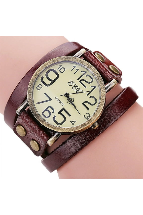 CCQ Vintage Cow Leather Bracelet Watch Men Women Wristwatch Quartz, Usupdd 2025 CCQ Vintage Cow Leather Bracelet
