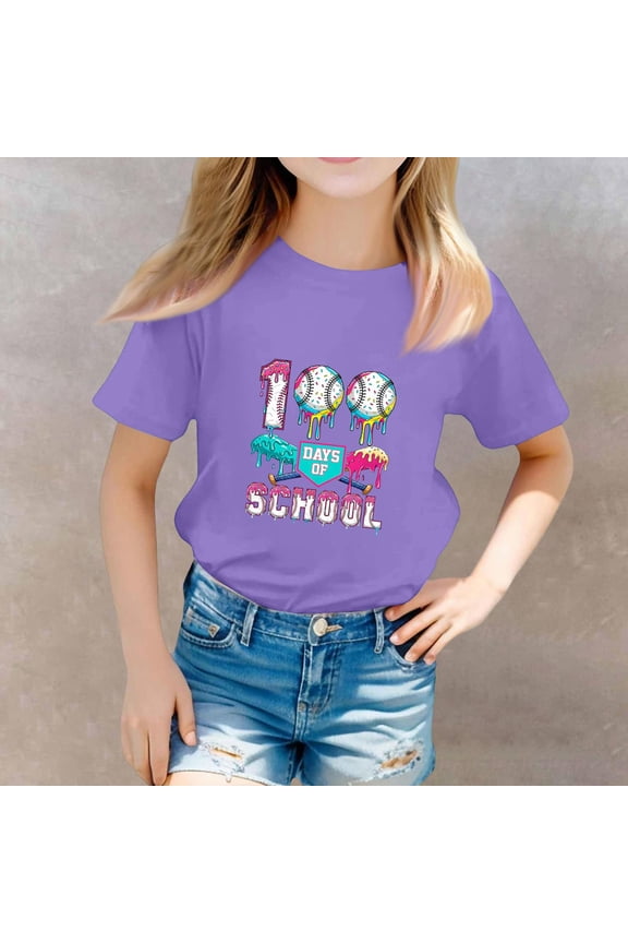 100 Days Of School Shirt for Child Girls Boys 7-8 Funny Holiday T Shirts Summer Tops Girls Clothes Fashion 100 Days Of School Costume Purple 7-8 Years