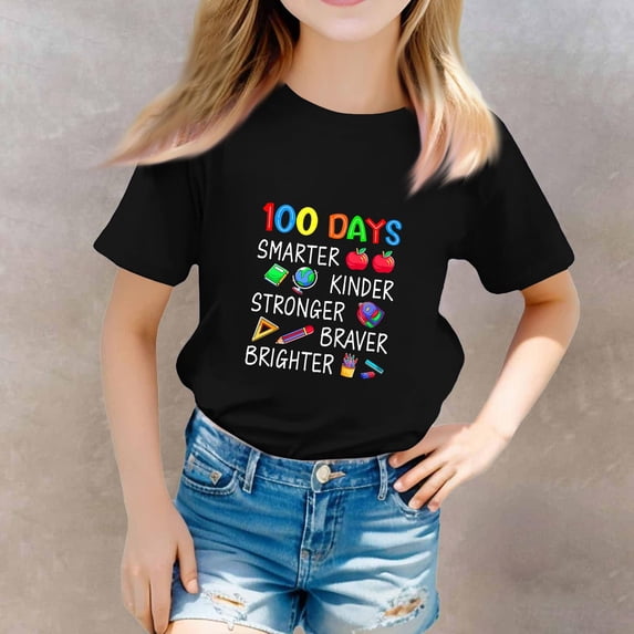 CCRFTGI 100 Days Of School Shirt for Child Girls Boys Size 10-12 Funny Holiday T-Shirt 2026 Summer Shirts Boys Clothes Fashion 100th Day Of School Shirt Black 9-10 Years