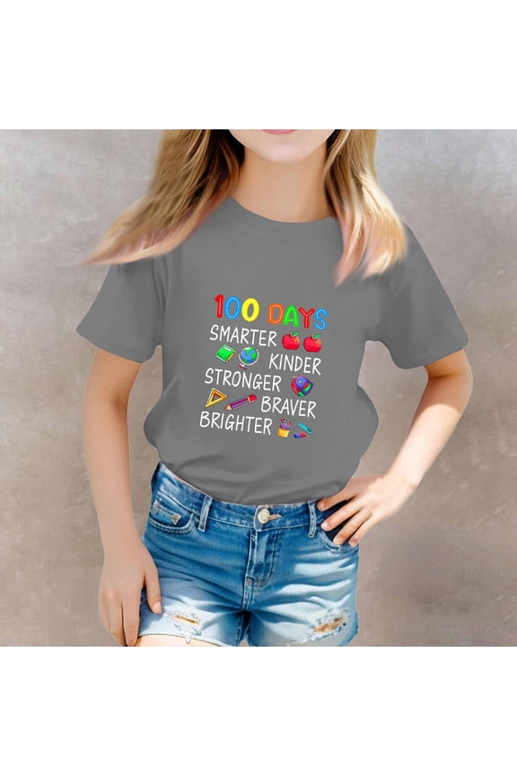 100 Days Of School Shirt for Children Girls Boys 7-8 Funny Holiday Tee Top Summer Tops Girls Fashion 100 Days Of School Costume Gray 7-8 Years