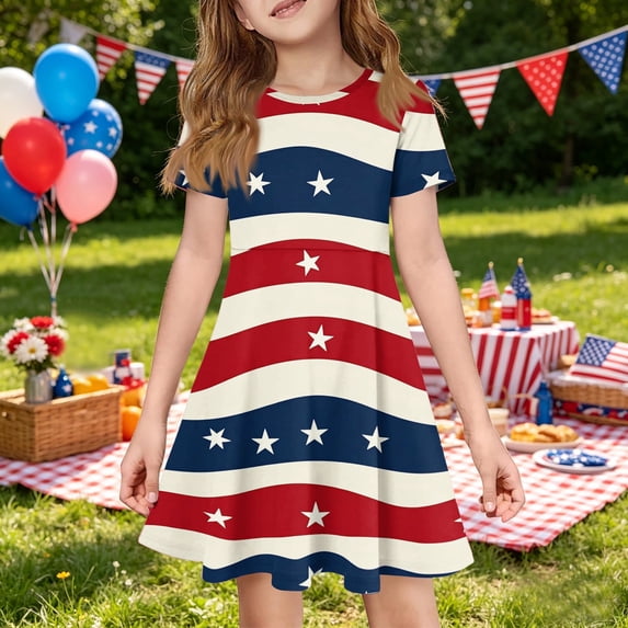 CCRFTGI 250 Anniversary USA Flag Dresses for Kids Girls Size 8 Basic ...