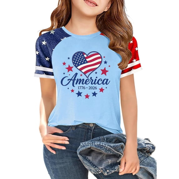 CCRFTGI 250 Anniversary Usa Flag Shirts for Kids Girls Boys Independence Day Freedom 4th Of July American Flag Stars Heart Outfits July 4th Celebration Summer Tops 1776 T-Shirts Blue 9-10 Years