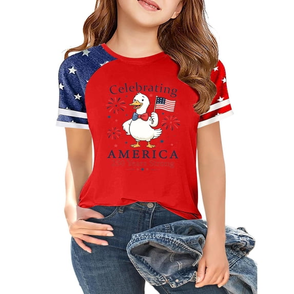 CCRFTGI 250 Anniversary Usa Flag Shirts for Kids Girls Patriotic Freedom 4th Of July 250th Anniversary Flag Tshirt July 4th Celebration Summer Shirts Festival Tee Tops Vermilion 7-8 Years