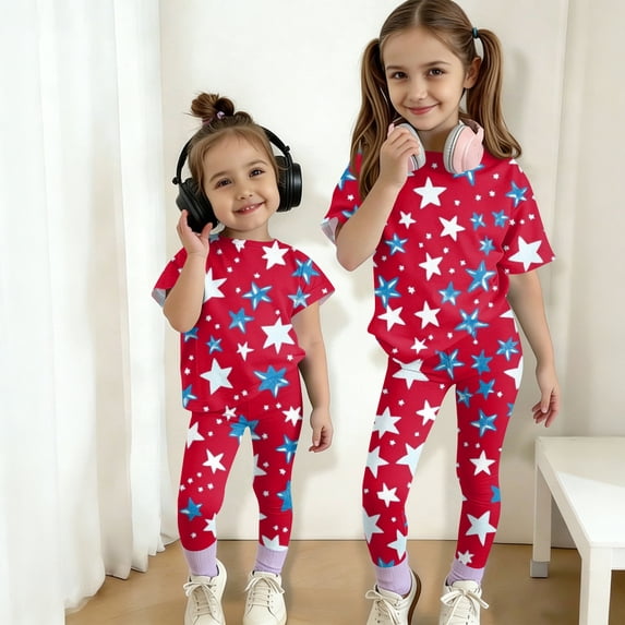 CCRFTGI 250 Anniversary Usa Summer Outfits for Child Girls 10-12 Cute 1776 American Flag Stars Short Sleeve T-Shirts and Elastic Waist Pants Freedom Clothing Sets Hot Pink 7-8 Years