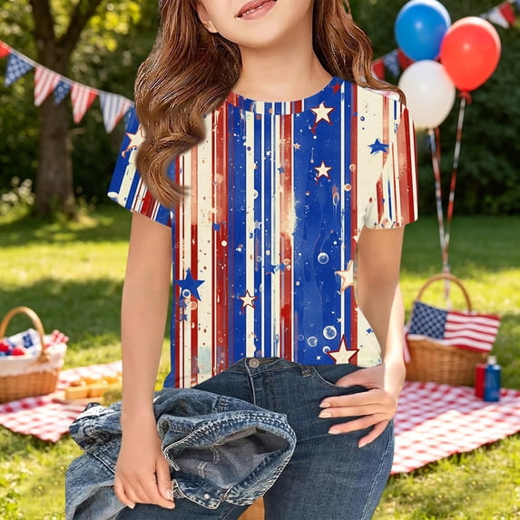 CCRFTGI 250th Anniversary Usa Shirt for Kids Boys Girls Size 7 Patriotic 4th Of July Cute Tops American Flag Stars Striped Outfits July 4th Celebration Summer Tops 1776 T-Shirts Blue 9-10 Years