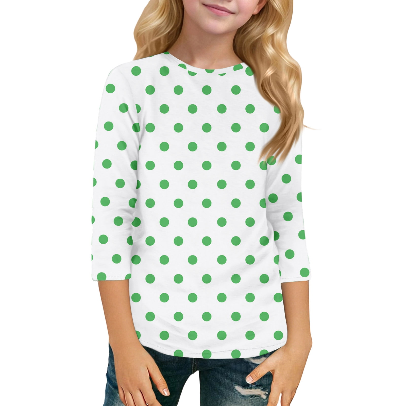 CCRFTGI 3/4 Length Sleeve Shirts for Girls Size 10-12 Cute Polka Dots T ...