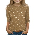 thumbnail image 1 of CCRFTGI 3/4 Length Sleeve Shirts for Girls Spring Cute Polka Dot Print Shirts Size 10-12 Shirt Trendy Kids Crew Neck Tshirt Plain Tween Girls Clothes Khaki 15-16 Years, 1 of 4