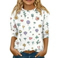 thumbnail image 1 of CCRFTGI 3/4 Sleeve Shirts for Girls Size 10-12 Casual Floral Prints T-Shirt Round Neck Comfort Soft Tops Blouse A-Light pink 6-7Years, 1 of 4