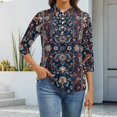 thumbnail image 1 of CCRFTGI 3/4 length sleeve womens tops Business Work Polos Basic V Neck Collared T Shirts Fall Vintage Ethnic Print Lightweight Button Up Tops Dark Blue XL, 1 of 4