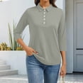 thumbnail image 1 of CCRFTGI 3/4 length sleeve womens tops Casual Polos Athletic V Neck Collared Shirts Fall Fashion Solid Color Loose Fit Button Up Tops Light Gray XXL, 1 of 4