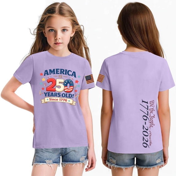 CCRFTGI 4th of July Tops for Child Girls Size 10-12 Short Sleeve Happy 250 anniversary usa Summer Casual T-Shirts Independence Day Teen Girl Clothes Tee Top Purple 4-5 Years