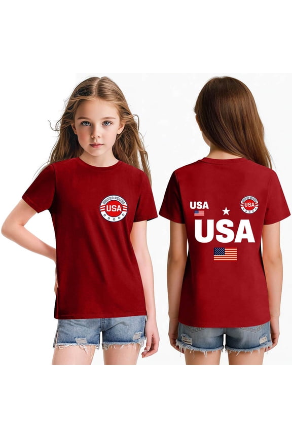 4th of July USA Tops for Kids Girls Size 8 Short Sleeve Funny USA Flag Summer Cute T-Shirts Independence Day Girls Clothes Tee Shirt Red 12-13 Years