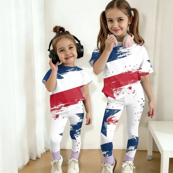 CCRFTGI 4th of july Outfits for Kids Girls Size 7 Patriotic 2 Piece Outfits American Flag Stars Striped Short Sleeve T-Shirts and Elastic Waist Pants Athletic Girls Summer Clothes White 7-8 Years