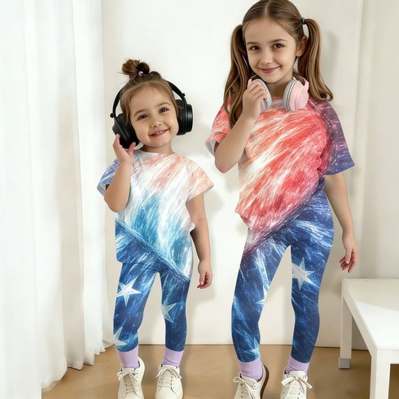 CCRFTGI America 250 Summer Outfits for Children Girls 10-12 Cute 1776 2 Piece Outfits American Flag Short Sleeve T Shirt and Elastic Waist Pants Athletic Summer Outfits for Girls Pink 9-10 Years
