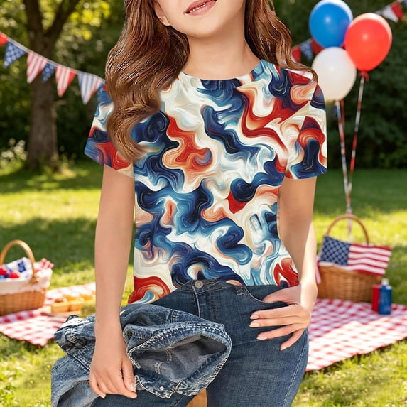 CCRFTGI American Flag Shirts for Kids Boys Girls Size 10-12 Patriotic 4th Of July Cute Tops Red White and Blue Outfits July 4th Celebration Summer Shirts Festival T-Shirts Light Blue 5-6 Years