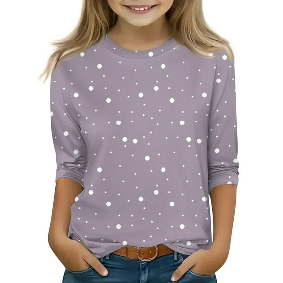 CCRFTGI Big Girls Size 12 Tops Polka Dot Graphic 3/4 Sleeve Tween Girls Shirts Basic Crew Neck Shirt Spring Girls Clothes Size 15-16 Light Gray 15-16 Years
