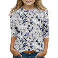 thumbnail image 1 of CCRFTGI Big Girls Size 12 Tops Preppy Crew Neck Tween Girls Tops Floral Graphic 3/4 Length Sleeve Shirts Fall Girls Clothes Size 8 Gray 10-11 Years, 1 of 5