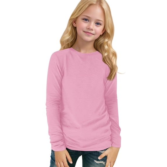 CCRFTGI Big Sister Shirts for Girls Size 7-8 Long Sleeve Cute Pink Solid Color T shirts for kids Holiday Crewneck Tee Shirts Casual Spring Day Gifts for Girls Pink 7-8 Years