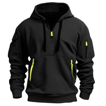 CCRFTGI Big and Tall Hoodies for Men Fall Vintage Quarter Zip Pullover Casual Military Sweatshirts for Men Drawstring Hoodie with Pockets Black 2XL