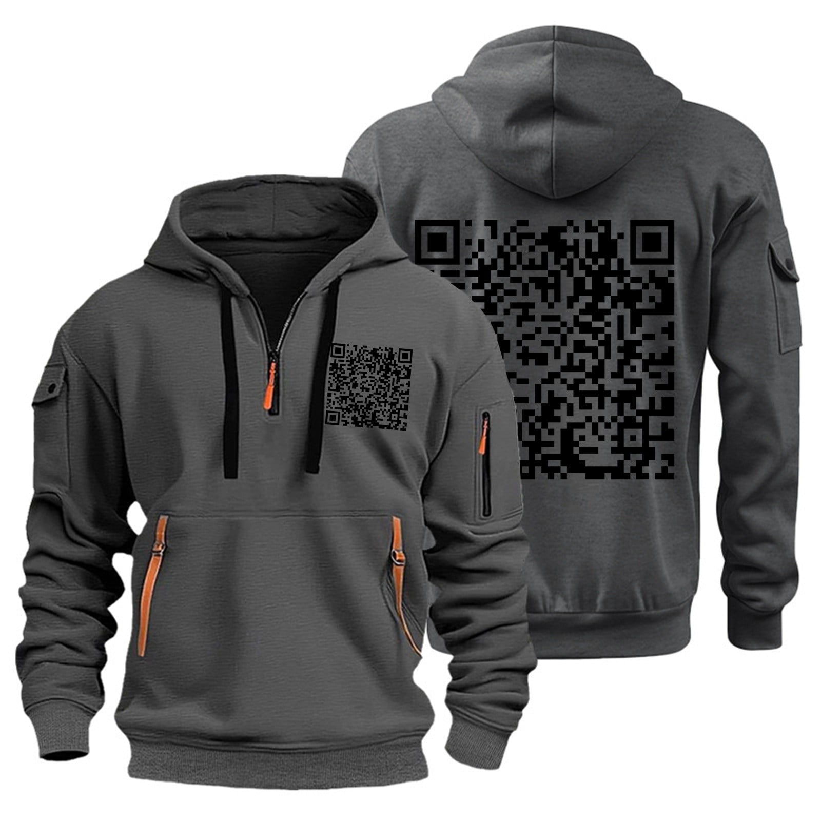 CCRFTGI Big and Tall Hoodies for Men Qr Code Quarter Zip Hoodies Joke Funny Qr Scan Code Hooded Sweatshirts Dark Gray Long Sleeve Pullover with CCRFTGI Big and Tall Hoodies for Men Qr Code Quarter Zip Hoodies Joke Funny Qr Scan Code Hooded Sweatshirts Dark Gray Long Sleeve Pullover with