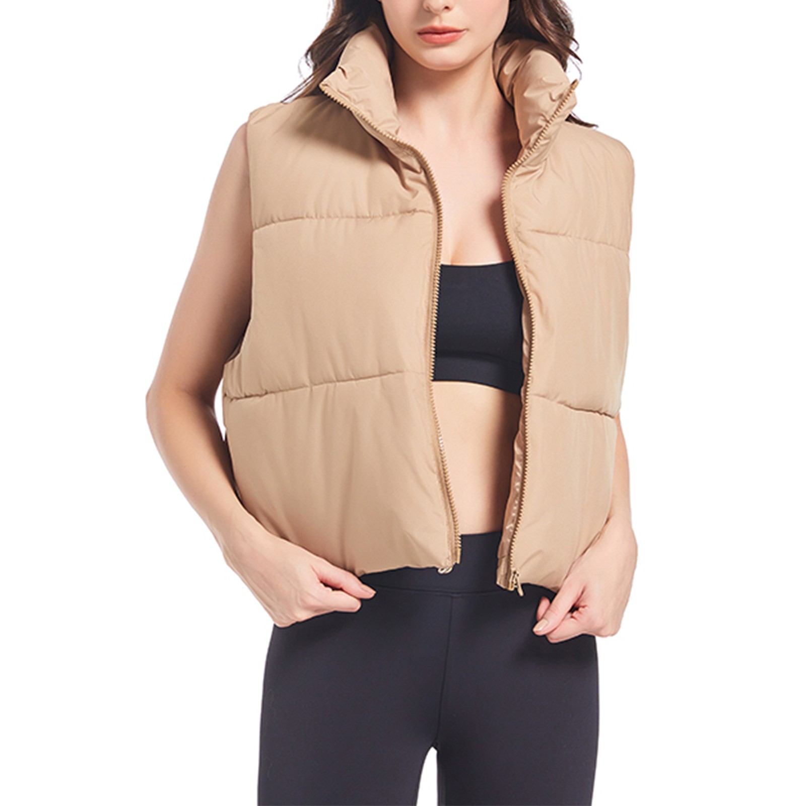 Black Vest Women Buauty Women's Cropped Puffer Vest Lightweight