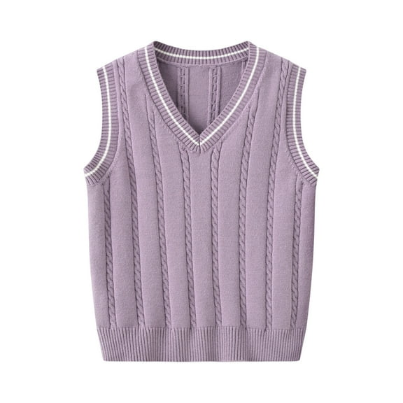 CCRFTGI Boy Girls Sweater Vest 5-12Y Casual Knit Vest Comfort Uniform Vest Regular Fit Fall Winter Pullover Purple 4-5Y