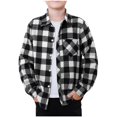 thumbnail image 1 of CCRFTGI Boys Dress Shirts Classic Plaid Flannel Button Up Shirts Long Sleeve Comfy Soft Shacket White 5-6Years, 1 of 3