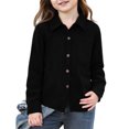 thumbnail image 1 of CCRFTGI Boys Girls Long Sleeve Shirts Corduroy Button Down Lapel Casual Winter Spring Dress Shirts for Kids Trendy Cozy 10-12 Lightweight Shacket with Pockets Black 7-8 Years, 1 of 9