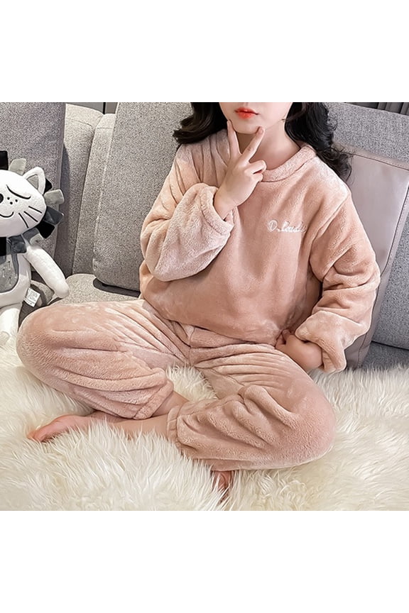 Boys' Girls' Pajama Set Flannel Relaxed Fit Fleece Pjs Size 8 Soft Warm Winter Tops+pants Outfits Loungewear Pink 6-7Y