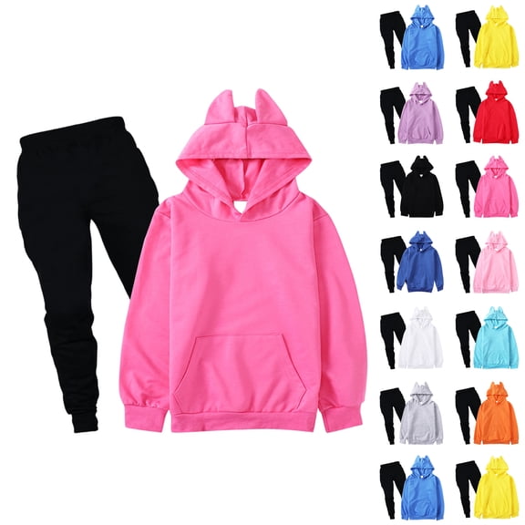 CCRFTGI Boys Girls Sweat Suits 2 Piece Set Size 13-14 Casual Outfits Trendy Clothing Set Cute Fall Winter Hoodies Sweatshirt Sweatpant Tracksuit Sets with Pocket Orange 4-5Y