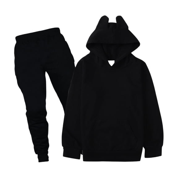CCRFTGI Boys Girls Sweat Suits 2 Piece Set Size 6 Casual Tracksuit Fashion Lounge Sets Soft Spring Day Hoodies Sweatshirt & Pants with Pocket Black 9-10Y